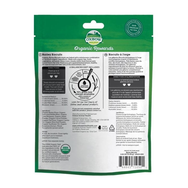 Organic Rewards Barley Biscuits for Small Pets 75 g Bag - view 2