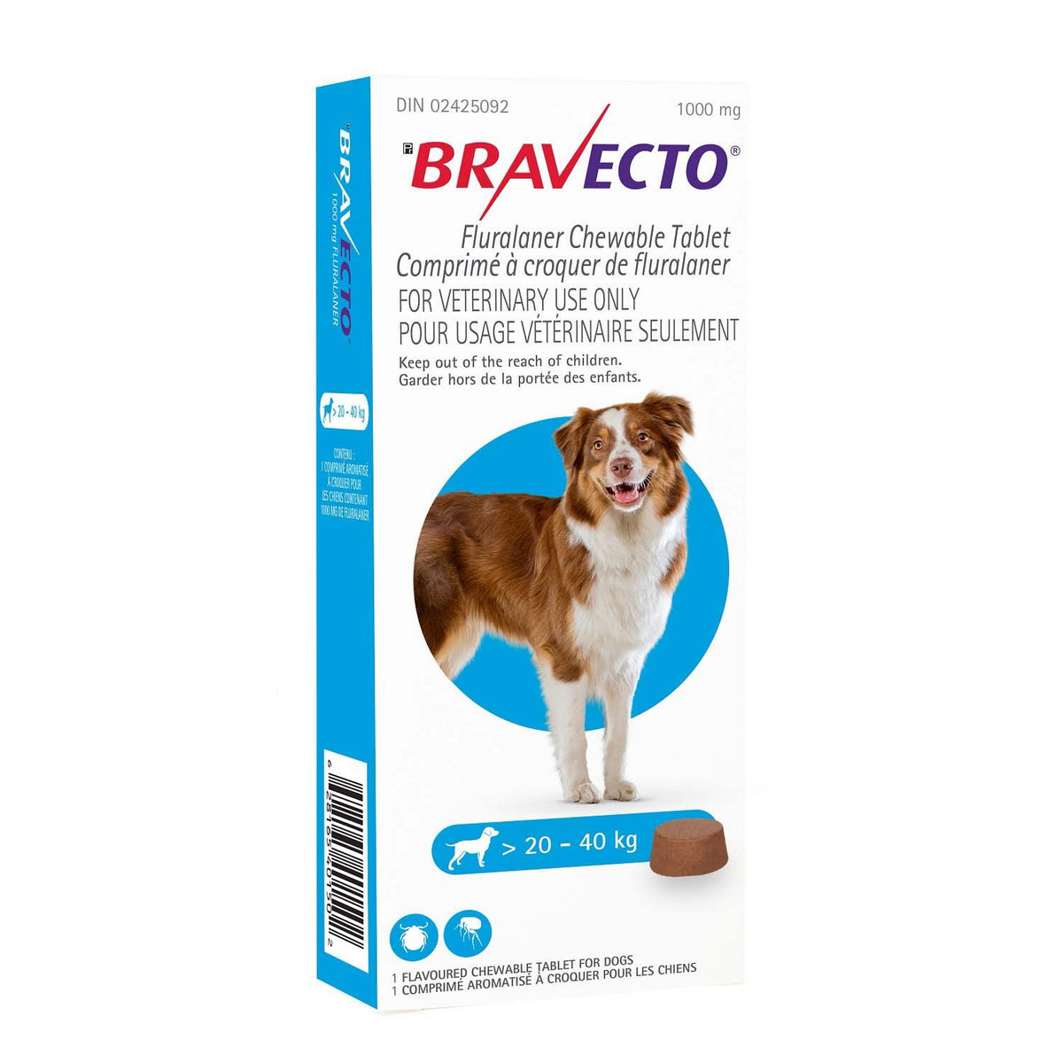 Bravecto Chewable Tablet for Dogs, 20.1 - 40 kg (Blue), 1 Chewable Tablets