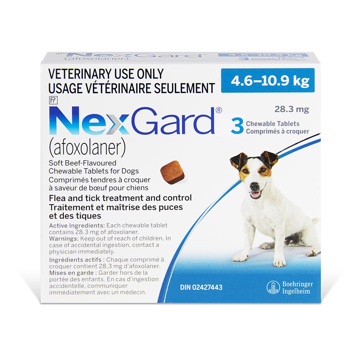 NexGard Chewable Tablets for Dogs, 4.6 - 10.9 kg (Blue), 3 Units