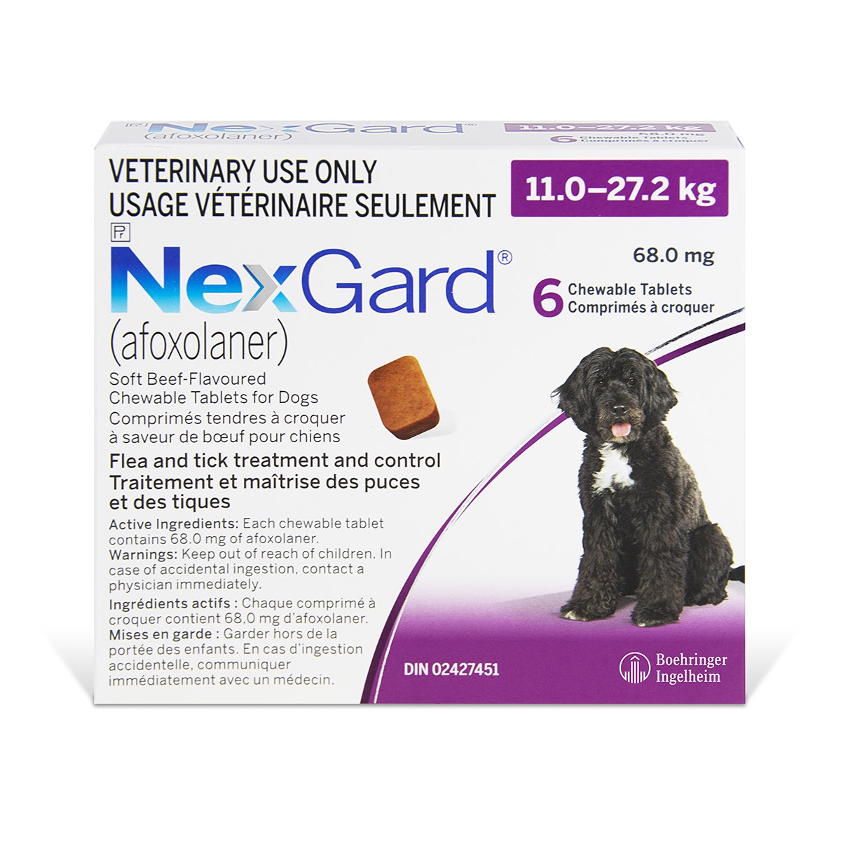 NexGard Chewable Tablets for Dogs, 11 - 27.2 kg (Purple), 6 Chews