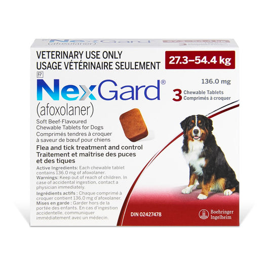 NexGard Chewable Tablets for Dogs, 27.3 - 54.4 kg (Red), 3 Units