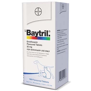 Baytril for Dogs, 50 mg, 100 Tablets