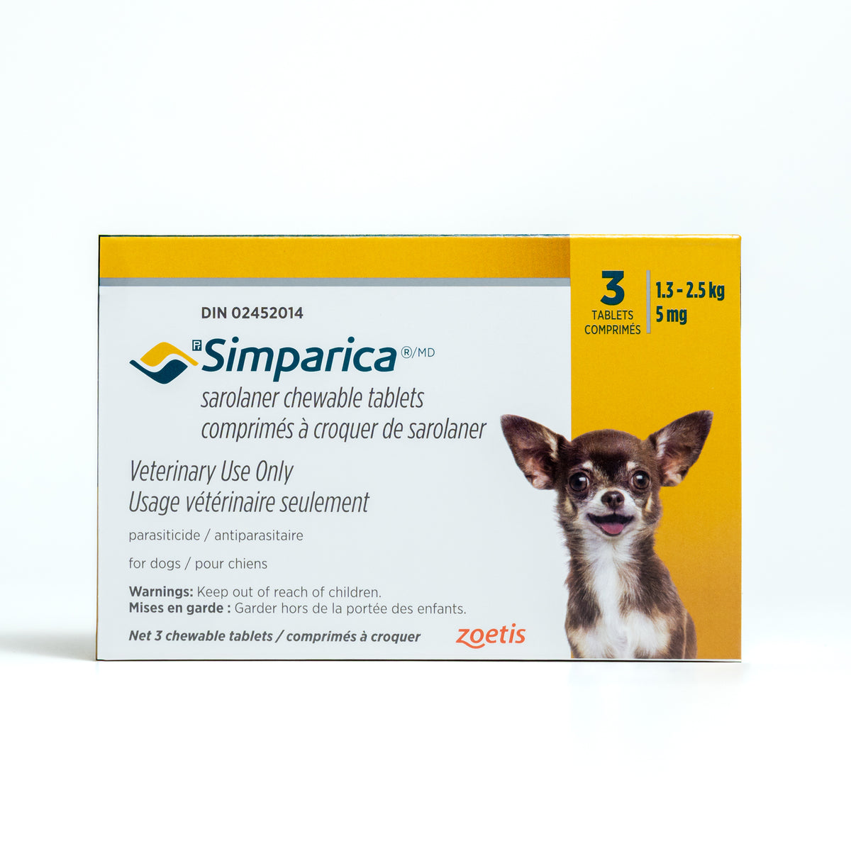Simparica for Dogs, 1.3 - 2.5 kg (Yellow), 3 Chews
