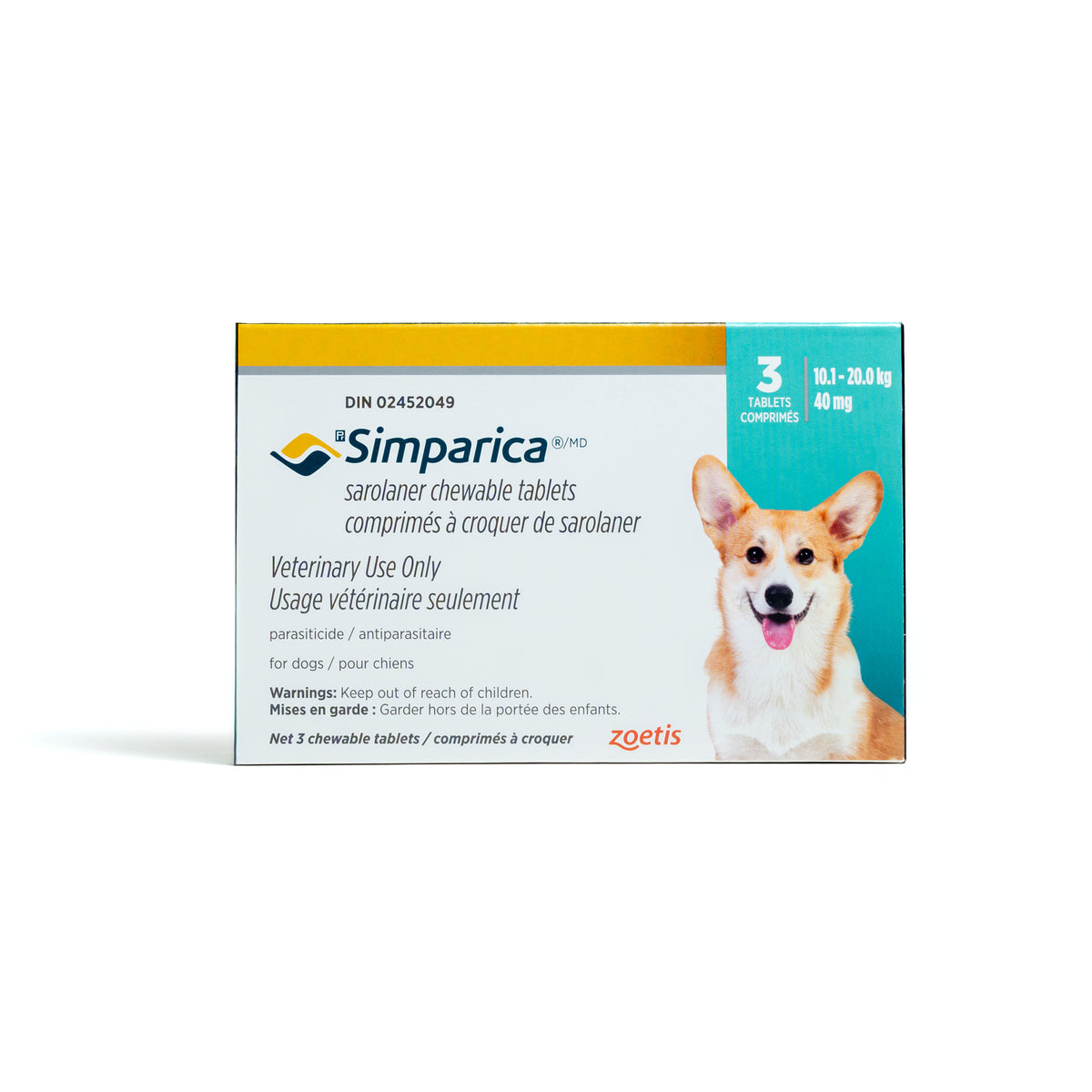 Simparica for Dogs, 10.1 - 20 kg (Aqua), 3 Chews
