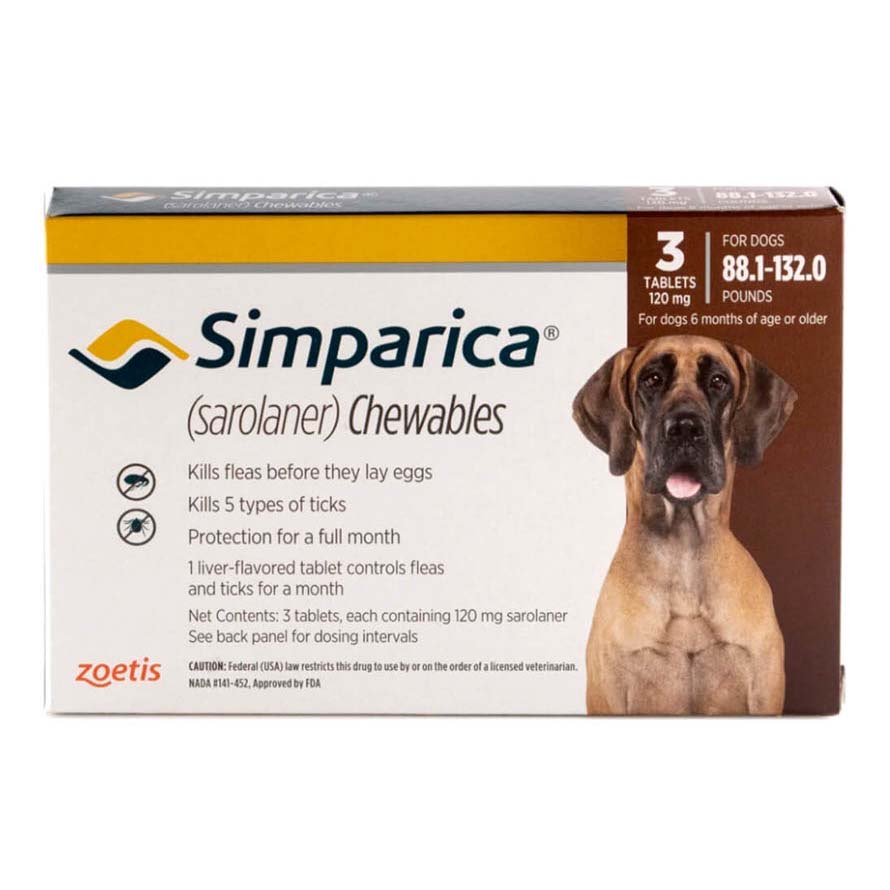 Simparica for Dogs, 40.1 - 60 kg (Brown), 3 Chews