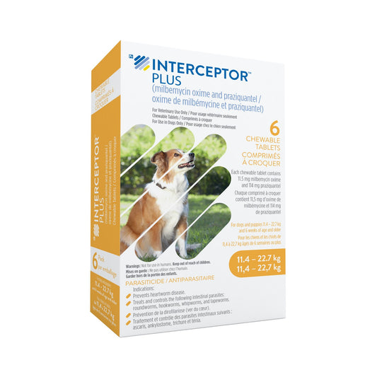 Interceptor Plus Chewable Tablet for Dogs, 11.4-22.7 kg (Yellow), 6 Chews