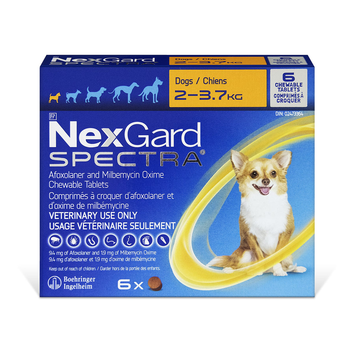 NexGard Spectra Chewable Tablets for Dogs, 2 - 3.7 kg (Orange), 6 Chews