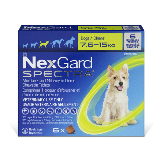 NexGard Spectra Chewable Tablets for Dogs, 7.6 - 15 kg (Green), 6 Chews