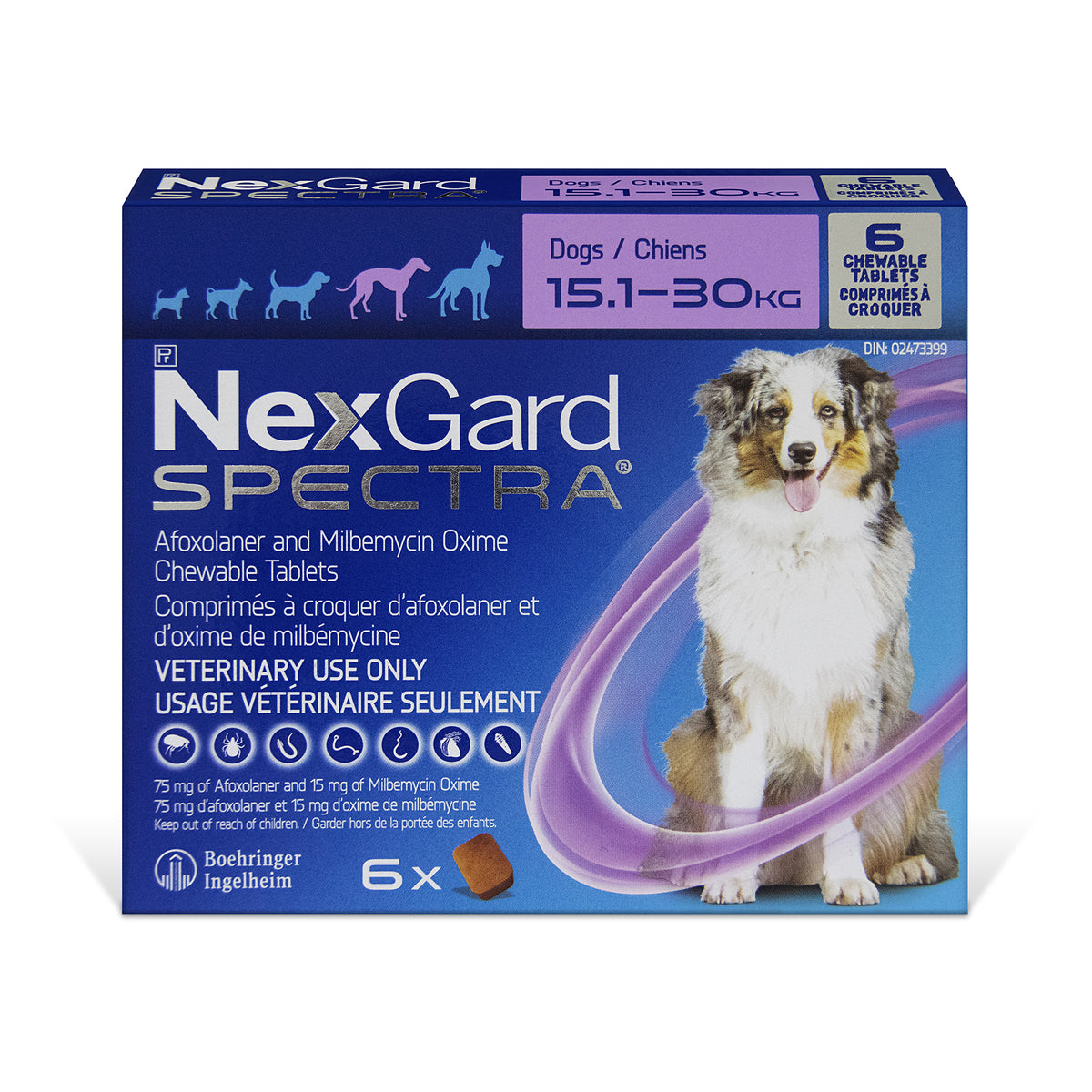 NexGard Spectra Chewable Tablets for Dogs, 15.1 - 30 kg (Purple), 6 Chews