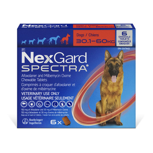 NexGard Spectra Chewable Tablets for Dogs, 30.1 - 60 kg (Red), 6 Chews