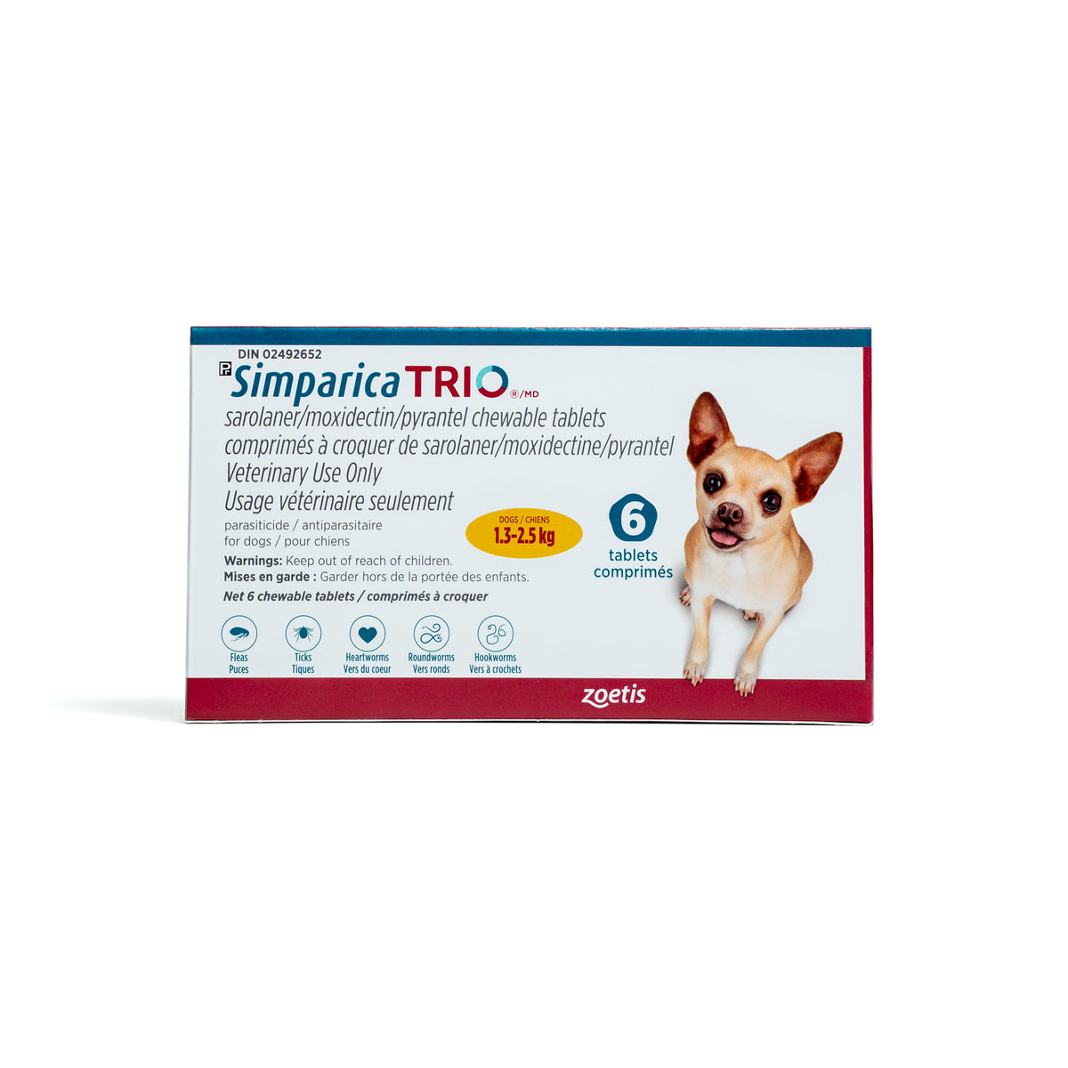 Simparica TRIO for Dogs, 1.3 - 2.5 kg (Yellow), 6 Chews