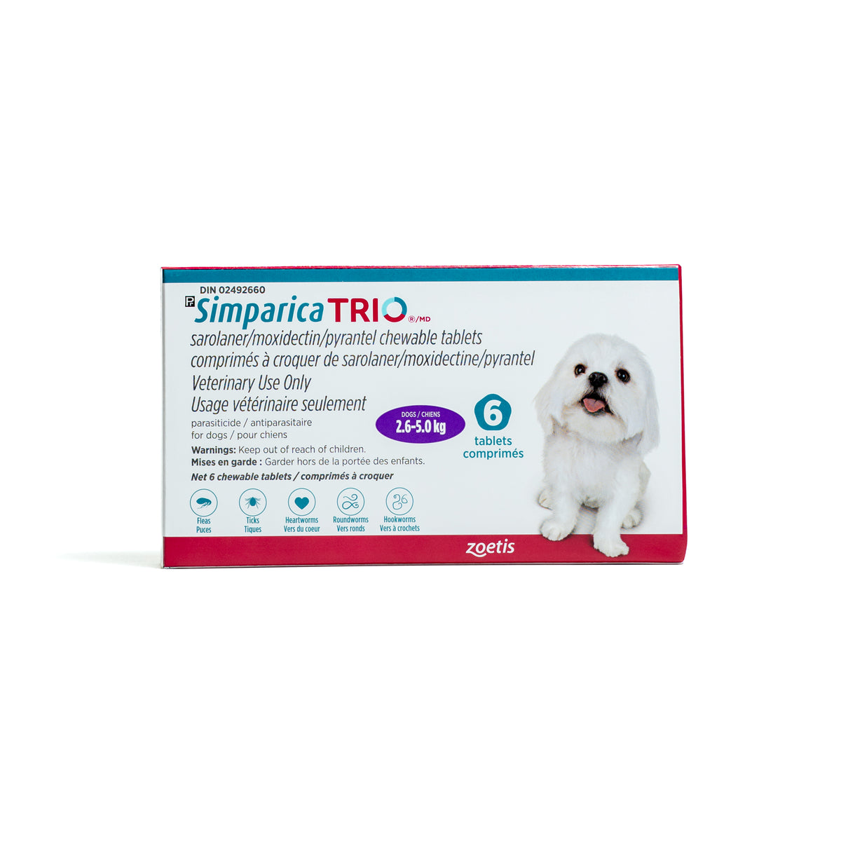 Simparica TRIO for Dogs, 2.6 - 5 kg (Purple), 6 Chews