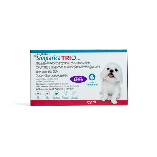 Simparica TRIO for Dogs, 2.6 - 5 kg (Purple), 6 Chews