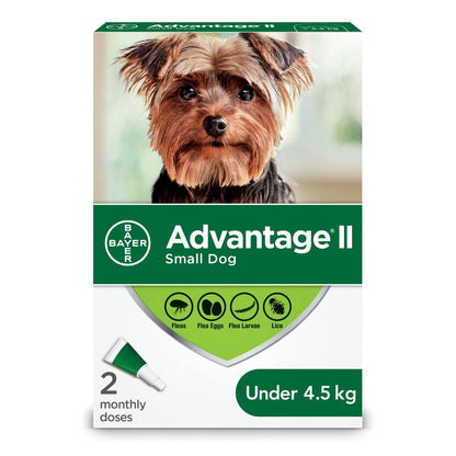 Advantage II for Dogs - Under 4.5 kg (Green) / Pack of 2 Tubes - product image 1