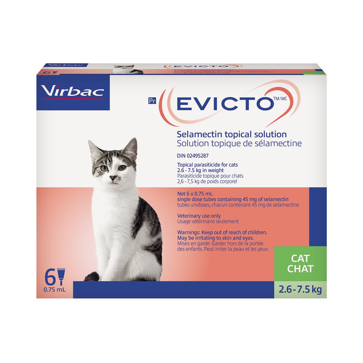 Evicto for Cat, 2.6 - 7.5 kg (Green), 6 X 0.75 mL