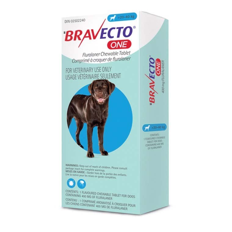 Bravecto ONE Chewable Tablet for Dogs, 20.1 - 40 kg (Blue), 1 Chewable Tablets
