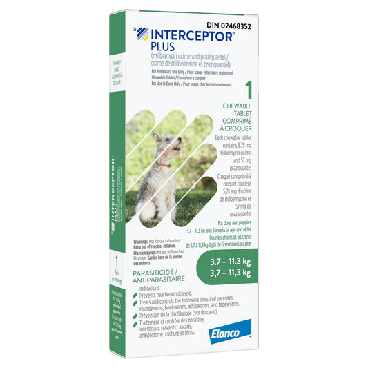 Interceptor Plus Chewable Tablet, 3.7-11.3 kg (Green), 16 Chews