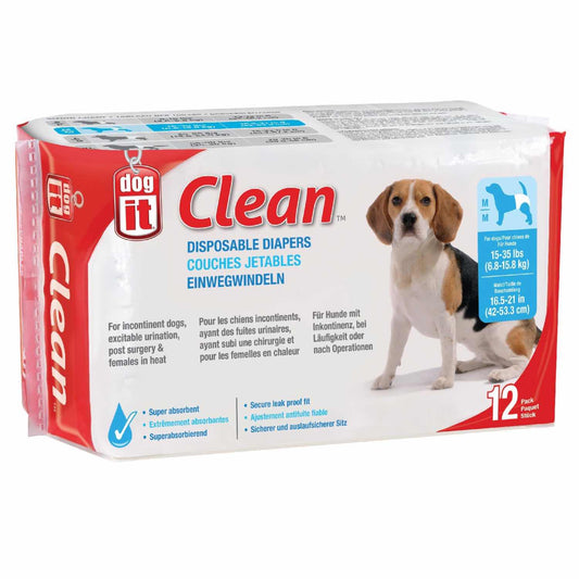 Clean Disposable Diapers for Dogs Bag of 12 Diapers, Super Absorbent, Medium - Default Title - product image 1