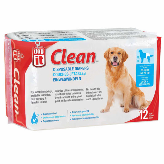 Clean Disposable Diapers for Dogs Bag of 12 Diapers, Super Absorbent, XL - Default Title - product image 1