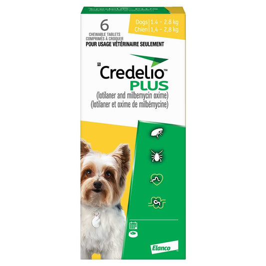 Credelio Plus for Dogs, 1.4 - 2.8 kg (Yellow), 6 Chews