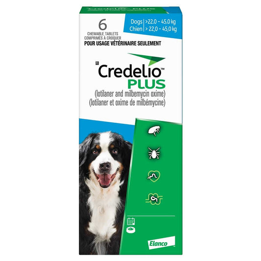 Credelio Plus for Dogs, 22.1 - 45 kg (Blue), 6 Chews
