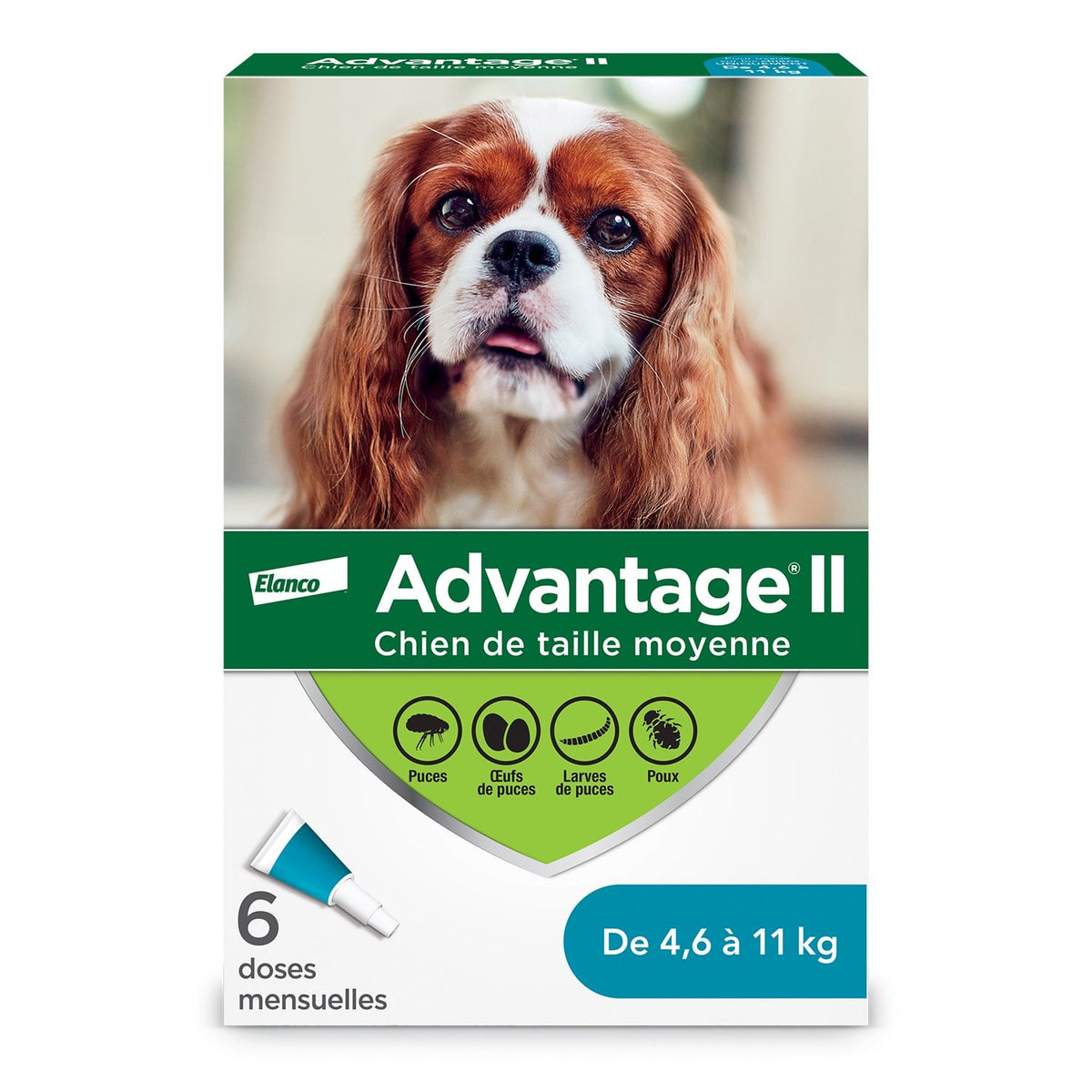 Advantage II for Dogs - 4.6-11 kg (Aqua) / Pack of 6 Tubes - product image 1