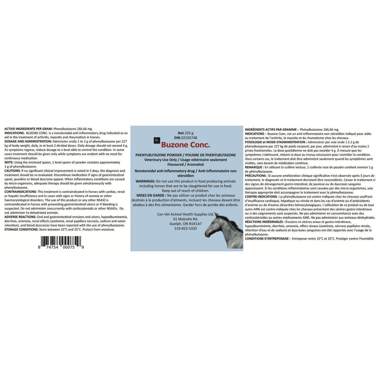 Buzone Conc. Powder for Horses 225 g Jar 266,66 mg / g - view 2
