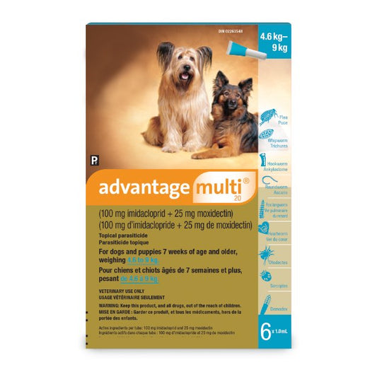 Advantage Multi for Dogs, 4.6 - 9 kg (Aqua), 6 X 1 mL