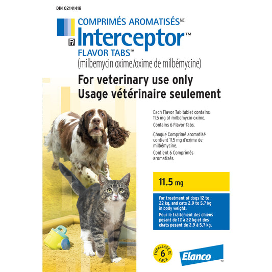 Interceptor Flavor Tabs for Cats and Dogs, Yellow / Jaune, 6 Chews