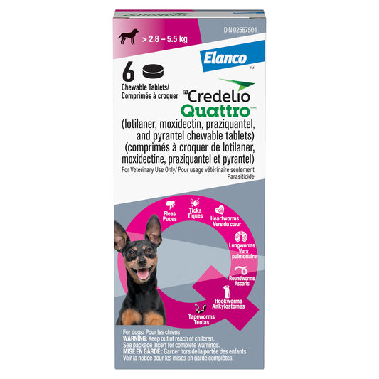 Credelio Quattro Chewable Tablet for Dogs, 2.9 - 5.5 kg, 6 Chews