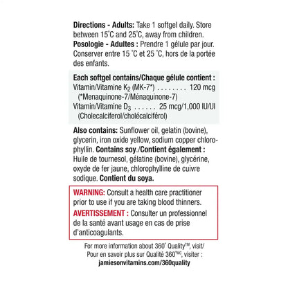 Jamieson Vitamin K2 120 Mcg + D3 1000 IU product detail