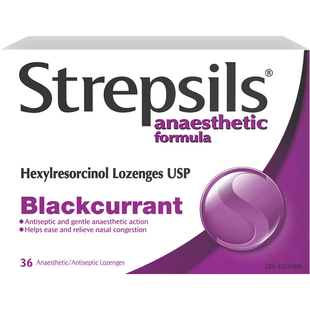 Strepsils Anaesthetic Formula Blackcurrant, 36 Ct 36 count front package