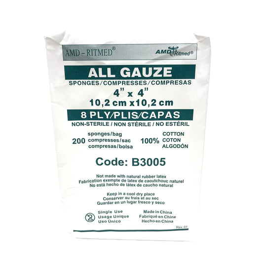 Gauze Sponge Woven Non Sterile 8 Ply Pack of 200 Units 4 in x 4 in - Default Title - product image 1