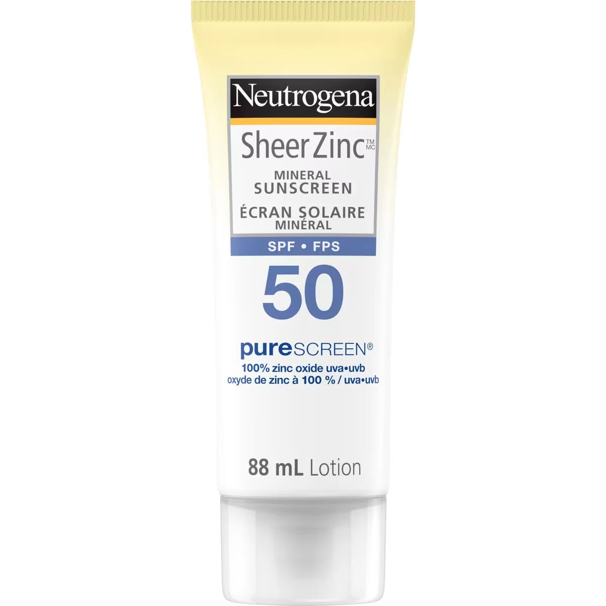 Neutrogena Body Sunscreen SPF 50, Sheer Zinc Mineral Sunscreen front package