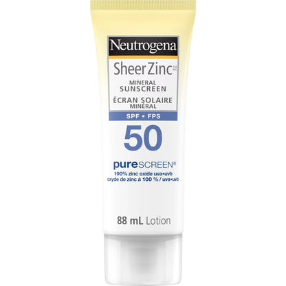 Neutrogena Body Sunscreen SPF 50, Sheer Zinc Mineral Sunscreen front package