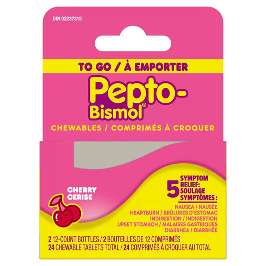 Pepto Bismol Cherry Chewables for Nausea, Heartburn, Indigestion, Upset Stomach, & Diarrhea Relief 24 Count product image