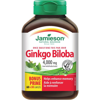 Jamieson Ginkgo Biloba Caplets, 4,400 mg front package