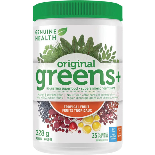 Genuine Health greens+ original tropical fruit front package