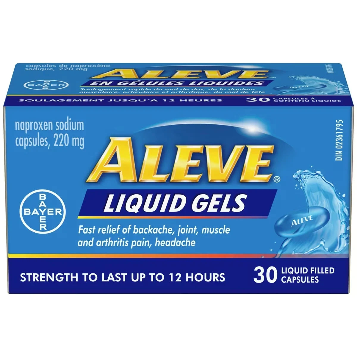 Aleve Pain Relief Liquid Gels, Strength To Last Up To 12 Hours, Naproxen Sodium 220 mg, 110 Liquid Gel Capsules product package