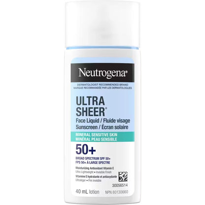 Neutrogena Ultra Sheer Face Liquid Mineral Sunscreen for Sensitive Skin, SPF 50+ product detail