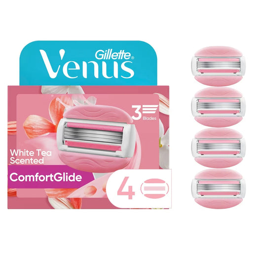Venus Gillette ComfortGlide White Tea Scented Women's Razor Blades, 4 Refills front package