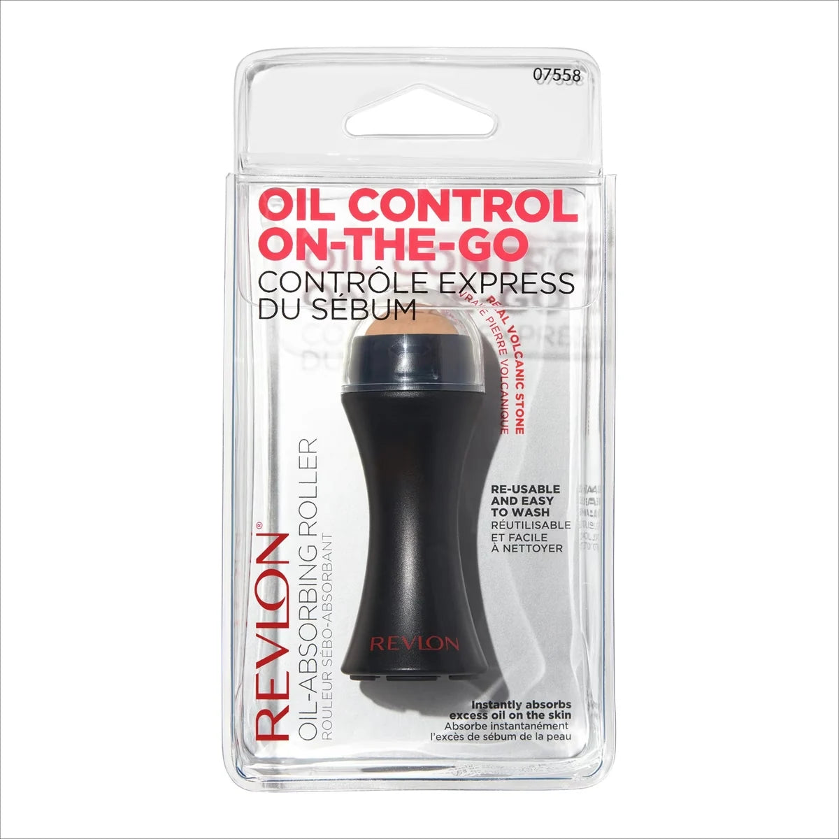 Revlon Oil-Absorbing Volcanic Roller, On-the-go and Reusable front package