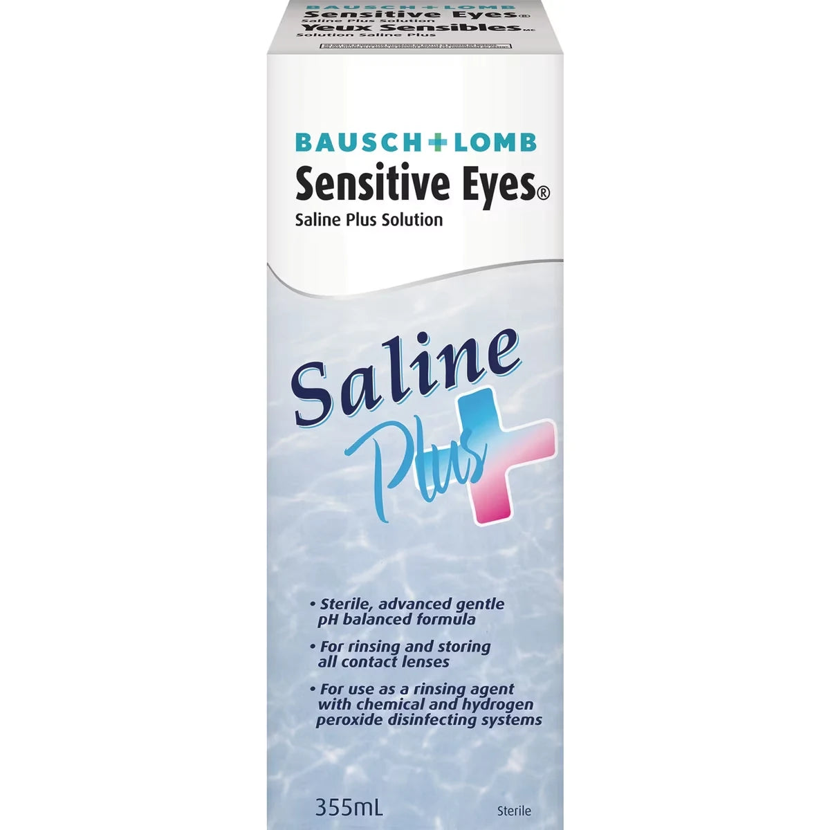 Bausch & Lomb Sensitive Eyes Saline Plus Solution 355 mL front package
