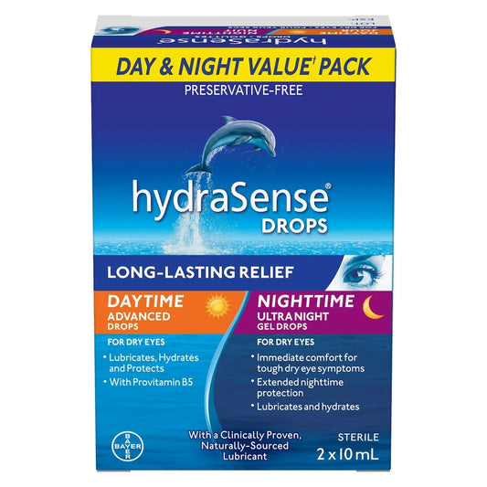 Hydrasense Eye Drops Day And Night Pack, 2 X 10 Ml front package