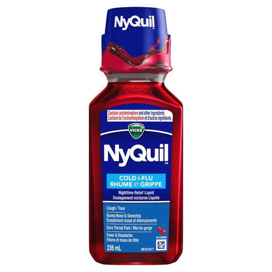 Vicks NyQuil Cold & Flu Nighttime Relief Liquid, Soothing Cherry, 236 mL product image