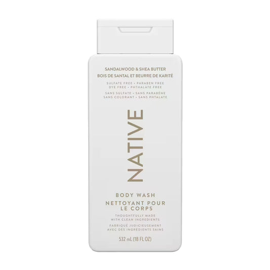 Native Natural Body Wash, Sandalwood & Shea Butter, Sulfate Free, Paraben Free front package