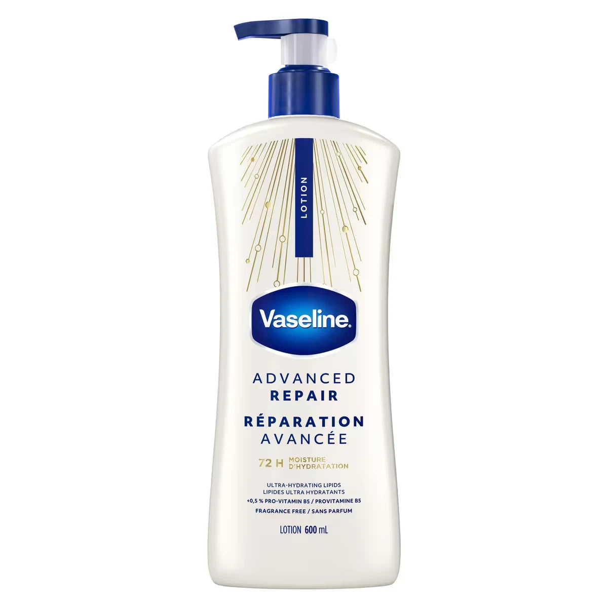 Vaseline Intensive Care Body Lotion for sensitive and dry skin Advanced Repair unscented, moisturizing body cream 600 ml front package