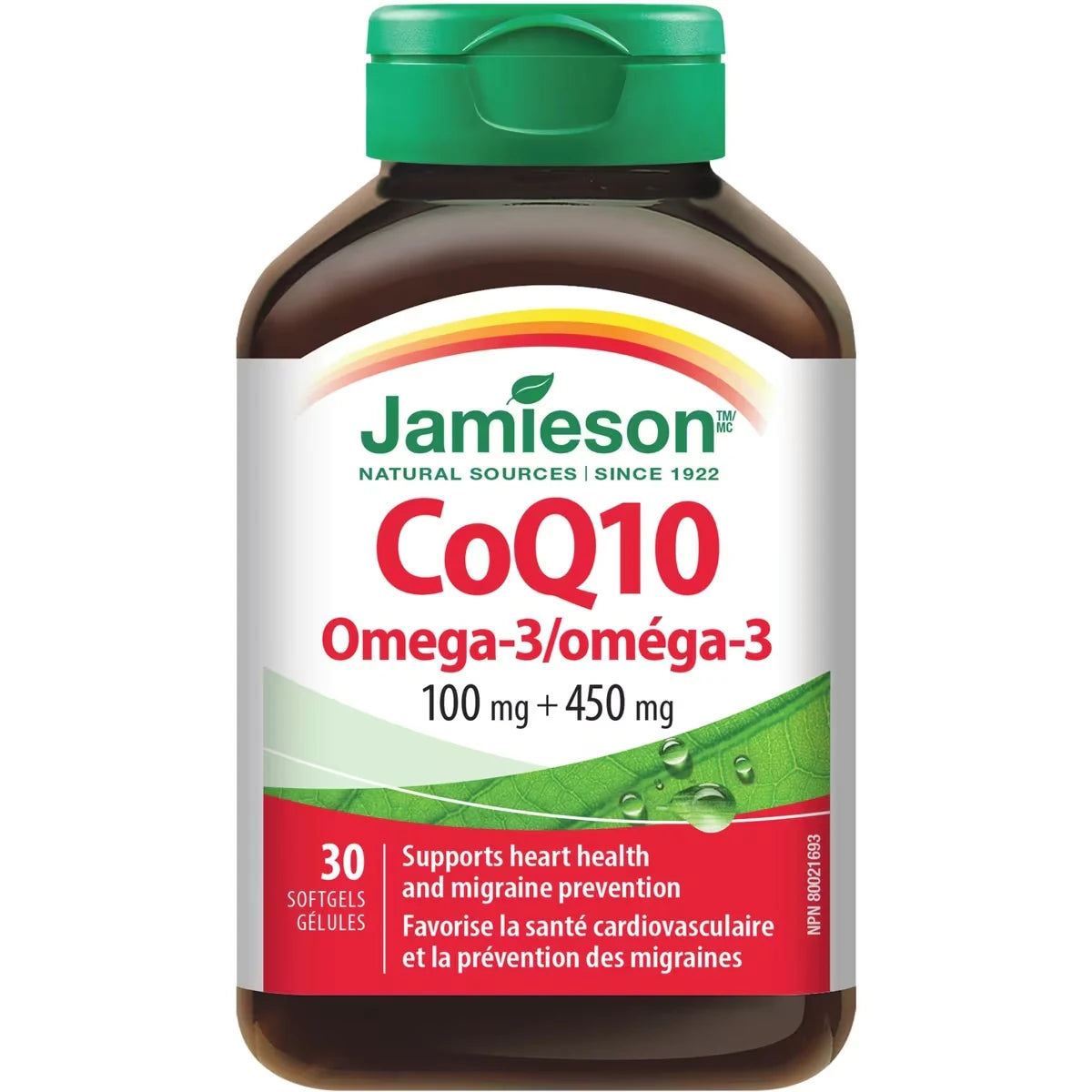 Jamieson CoQ10 100 mg with Omega-3 450 mg front package