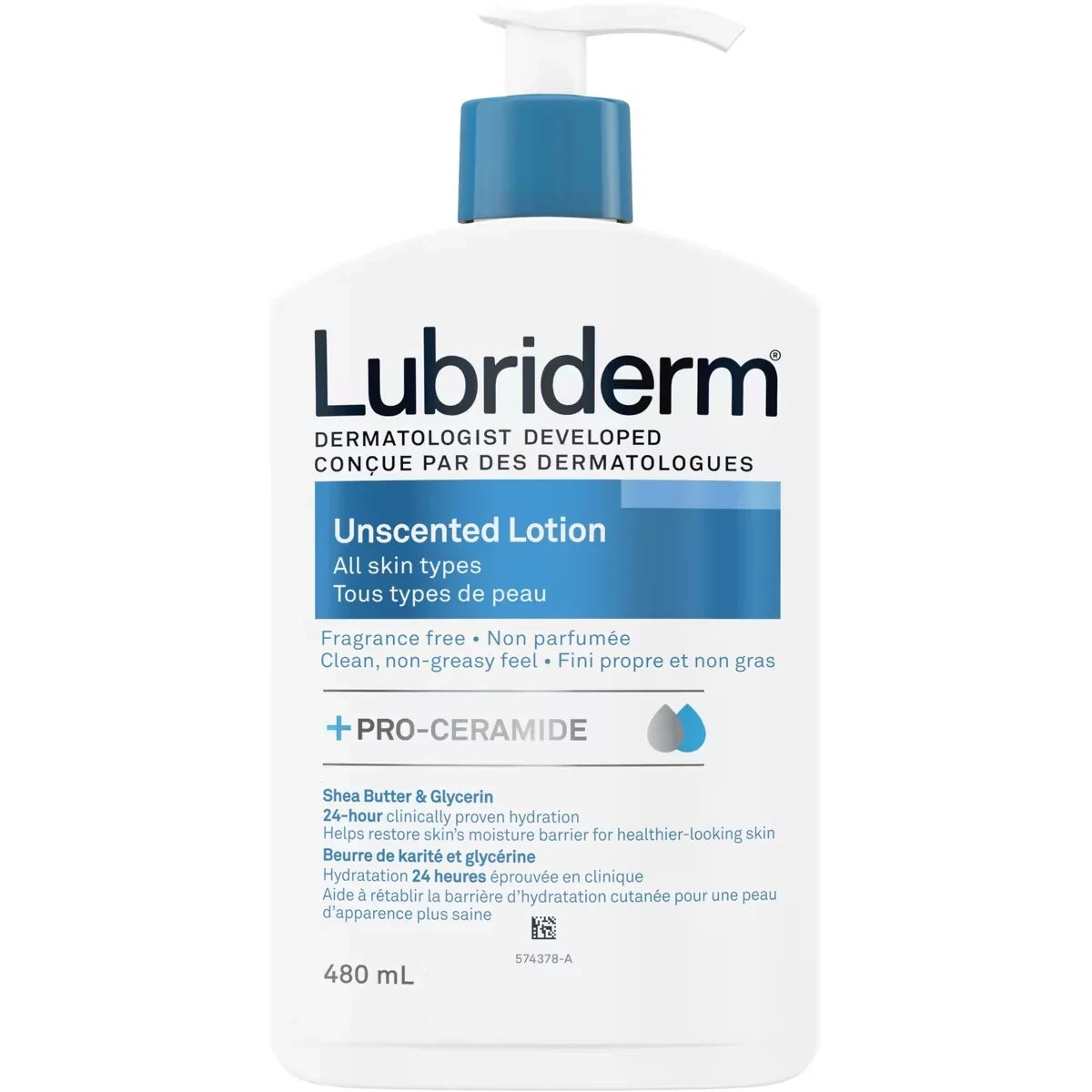 Lubriderm Unscented Lotion, Shea Butter and Glycerin, Dry Skin, Hand, Face Moisturizer, Fragrance Free product package