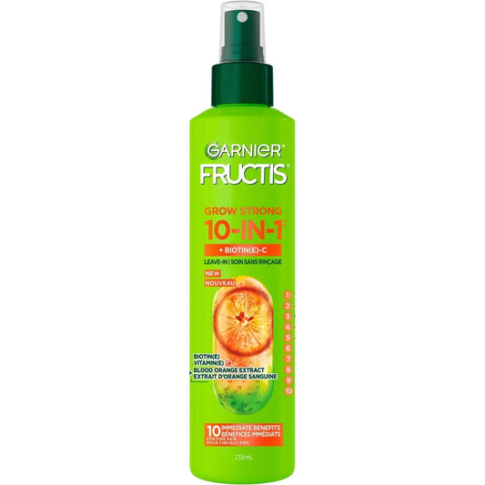 Garnier Fructis Grow Strong Thickening 10-in-1 Spray for Fine Hair, Heat Protectant, with Vitamin C product package